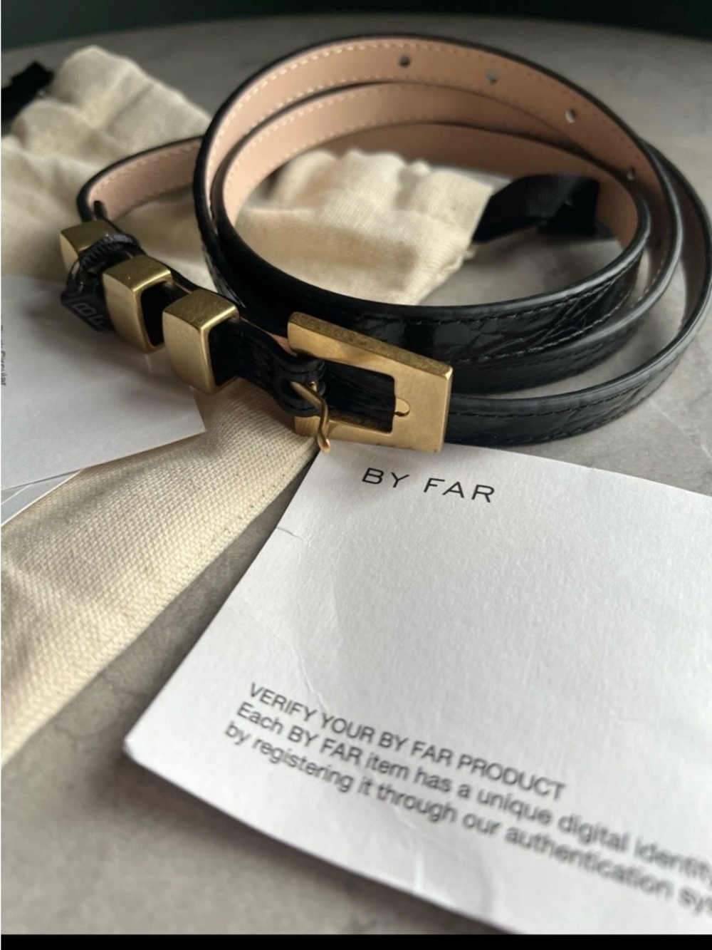 BY FAR Vic Circular Croco Embossed Leather Belt